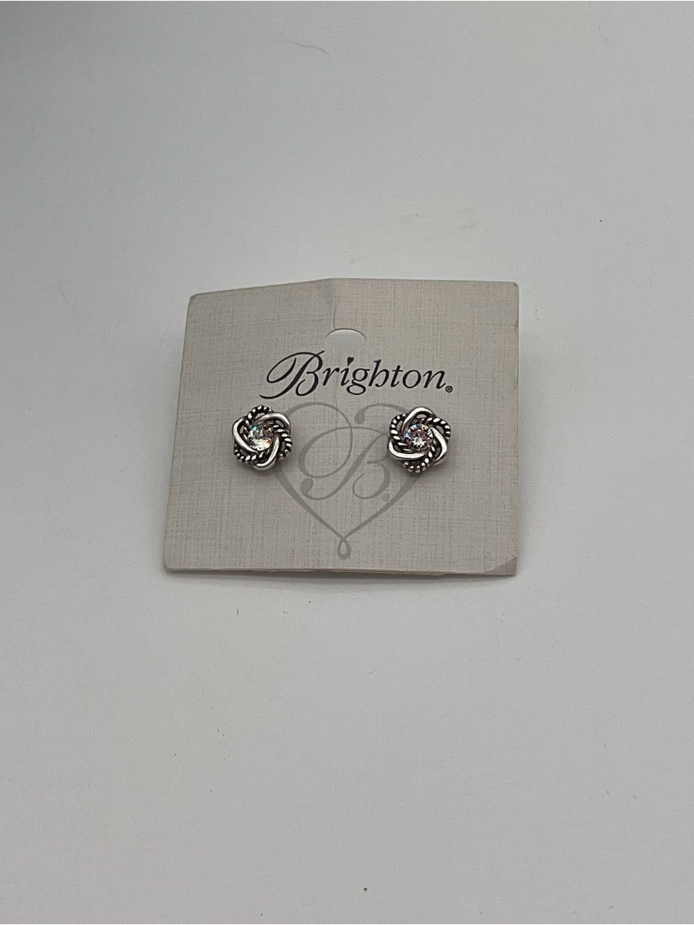 Brighton Silver Plated Love Knot Stud Earrings with Clear Crystals
